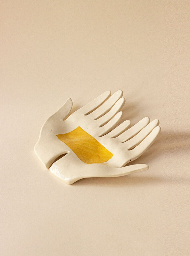 Yellow Double Hand Ceramic Tray