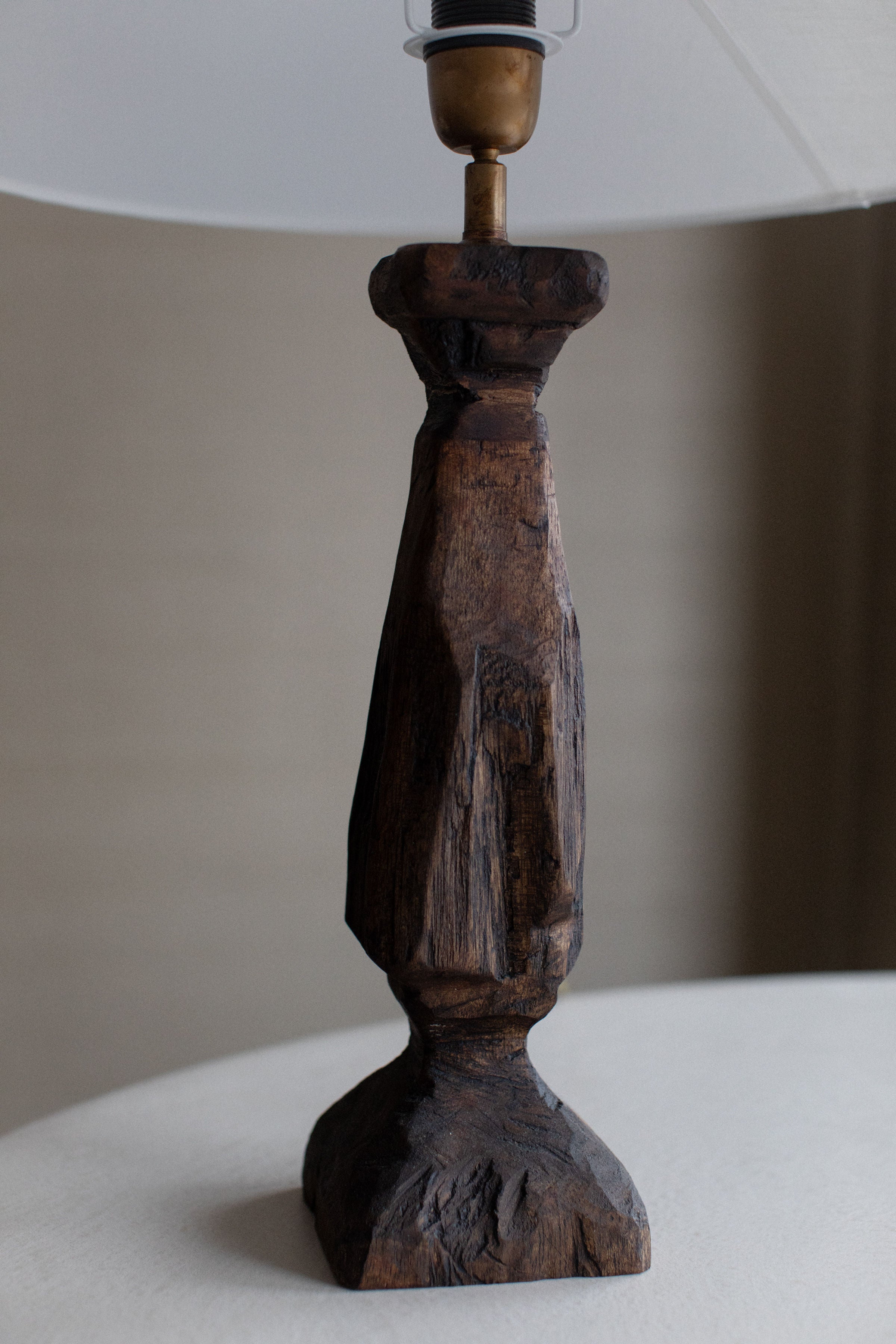 Hand-Carved Wooden Table Lamp - Image 2