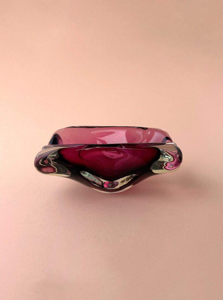Large Cherry Red Glass Bowl from Bohemia 1970s